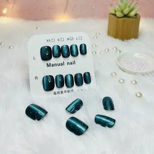 Kuku Palsu Gliter Catayes Tampilan Mewah Isi 10 pcs Ukuran Sesuai Kuku Cantik Palsu Cat Aye Dengan Lem Cair Gel Dan Pembersih Lem Nail Art Polish Manual Nail