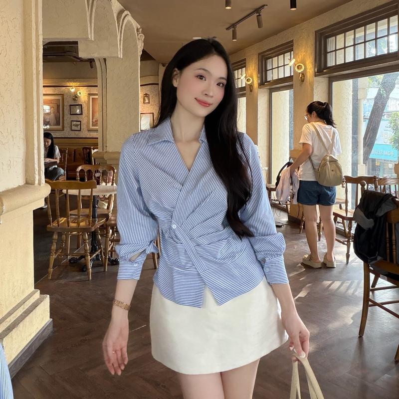  Áo sơ mi nữ cổ V tà chéo sang trọng trẻ trung LAMO - B1491 