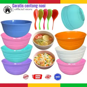 Promo 12pcs Mangkok Bowll Cantik tahan panas anti pecah Gratis ( Centong 1pcs )nasi melamin ronde mie