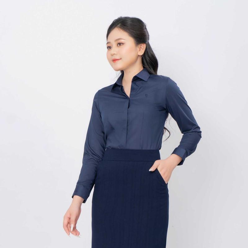  Set Áo 216 dài xanh than & Quần 227 Nâu be Áo Sơ Mi chất liệu sợi cotton phối poly vải trơn cao cấp nẹp khuy giấu cúc  vải có co dãn 2 chiều  form slimfit có chiết ly eo Thái Hòa Nữ Top Shirt 