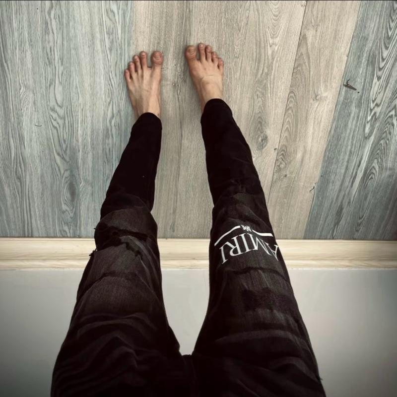  Quần Jean Đen Chữ Trắng Rách Gối 4 Cúc 6272 Loại 1 