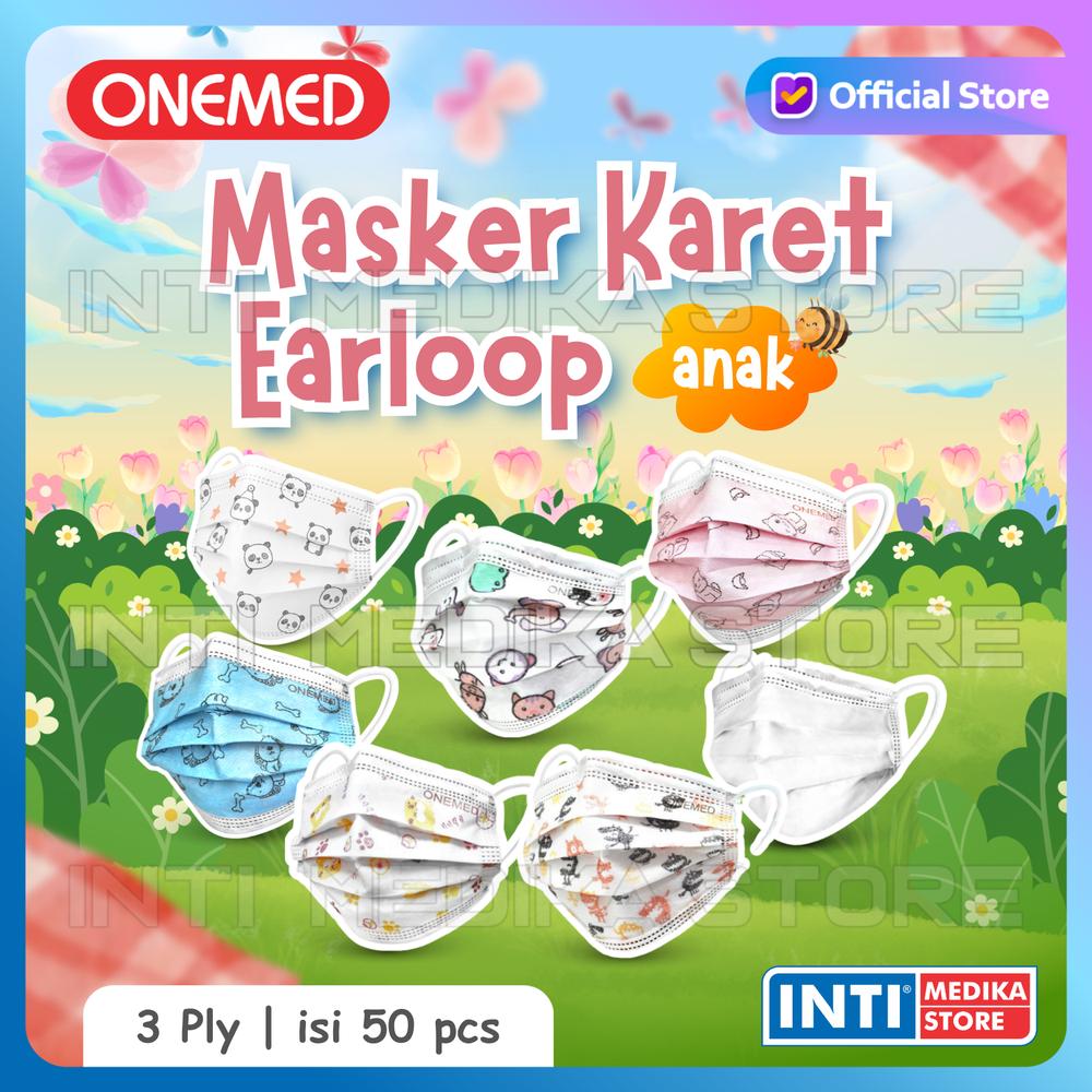 ONEMED - Masker Anak Earloop 3 Ply | Surgical Mask | Masker Medis Anak - Panda