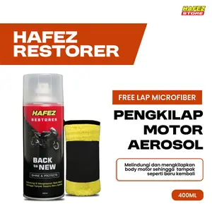 HAFEZ BUNDLING RESTORER & KAIN LAP MICROFIBER Pengkilap dan Penghitam Body Motor Kendaraan Semprot 400ml Kain
