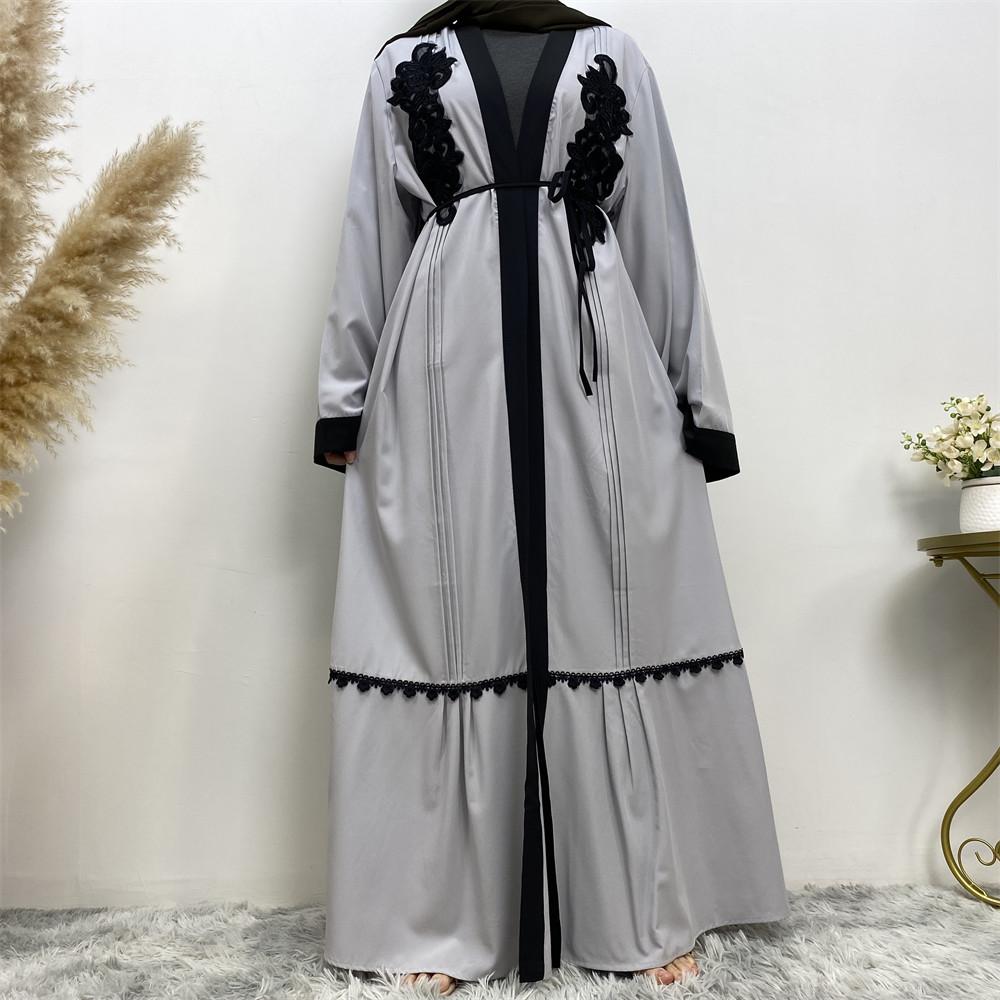 1584# Nida Fabric Simple Elegant Turkey Black Embroidered Abaya - CHAOMENG MUSLIM SHOP
