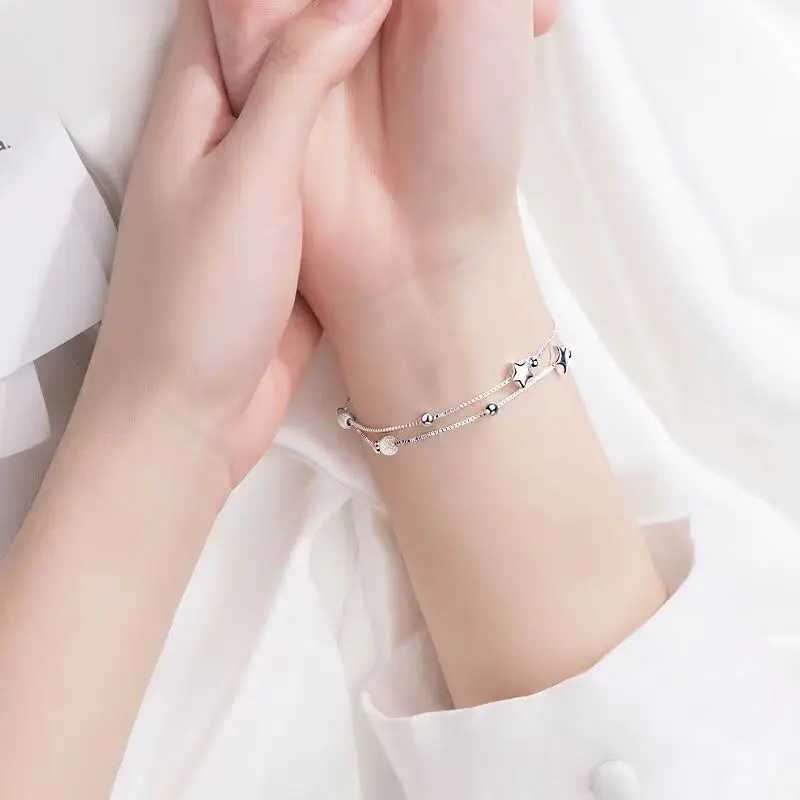 【hộp quà miễn phí】ARTPHRO Vòng Tay Ngôi Sao Hai Lớp, Dành Cho Nữ, Cá Tính Và Đơn Giản 16cm (6,2trong) + 4cm（1.5trong) chuỗi mở rộng 4