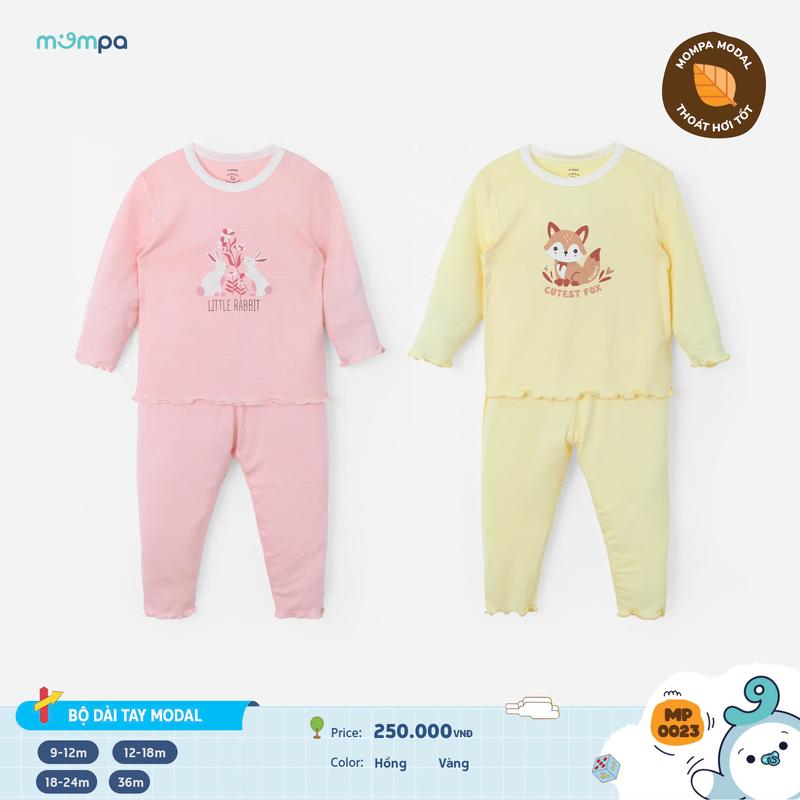 Bộ quần áo dài tay cho bé Mompa 9 tháng đến 36 tháng vải Modal mềm mại co giãn thấm hút thoáng khí  MP 0023 [ĐQ]