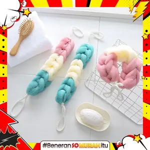 Spon Mandi Panjang Bentuk Kepang Pembersih Punggung Kaki Badan Back Scrubber Puff Warna Warni