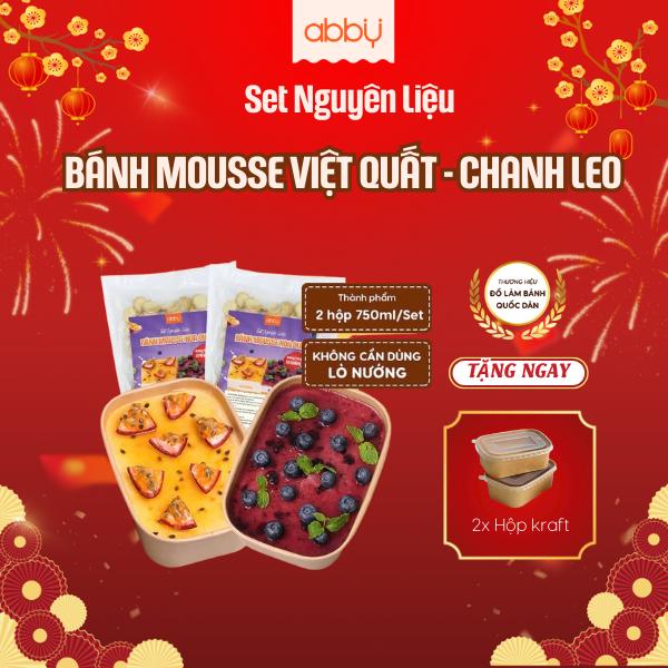   ABBY  Tặng hộp giấy Set làm bánh Mousse 2 vị Việt Quất Chanh Leo set nguyên liệu làm bánh Mousse tại nhà - Mềm Tan Mát Lạnh – Thành phẩm 2 Hộp 750ml 