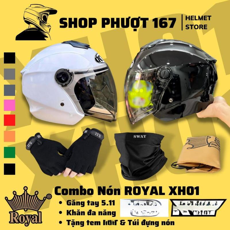    Khăn ninja 4 tem  găng 5.11  Combo Nón bảo hiểm 3 4 ROYAL XH01 1 kính kèm găng 5.11 và khăn ninja Helmet 