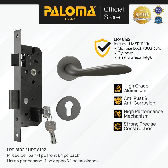 Gambar PALOMA Gagang Pintu Door Handle Pintu Roses Lever Engkol Pisah Misah Paket Kunci Pintu Lockset Lock Set Complete Komplit Superalum Lite Chrome Silver Grey Abu HRP LRP 8192 - Hanya Handle dari PALOMA Official Kota Administrasi Jakarta Timur Tokopedia