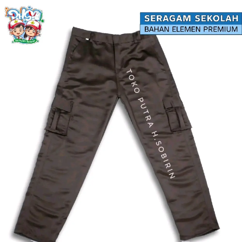 Celana Pramuka PDL / Cargo Bahan Elemen Sekolah SD SMP & SMA -  Bahan Licin dan Adem - 6 Kantong aktif