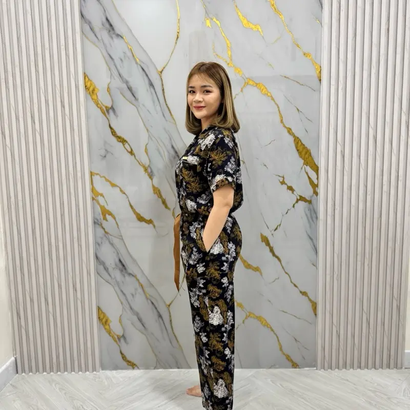 Piyama premium rayon viscose setelan baju tidur dewasa lengan Pendek Panjang Motif bunga nyaman dan adem Lembut Santai aestetic oneset p iyama