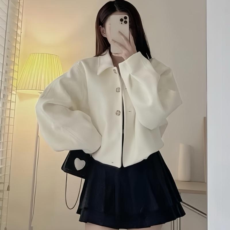 Ao khoác dạ lửng Forgirlstudio 2 lớp tay bồng form croptop T023 áo dạ dáng ngắn aokhoac dep 2024