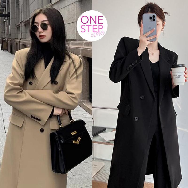 Long Coat Blazer Outer Outfit Musim Semi Korean Style (S2-014-Y22) Casual Jaket Panjang Basic Coklat 2