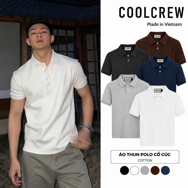 Áo Thun Polo Cổ Cúc COOLCREW Vải Cotton Cao Cấp Co Giãn 2 Chiều Unisex Thời Trang Thu Hè APN021