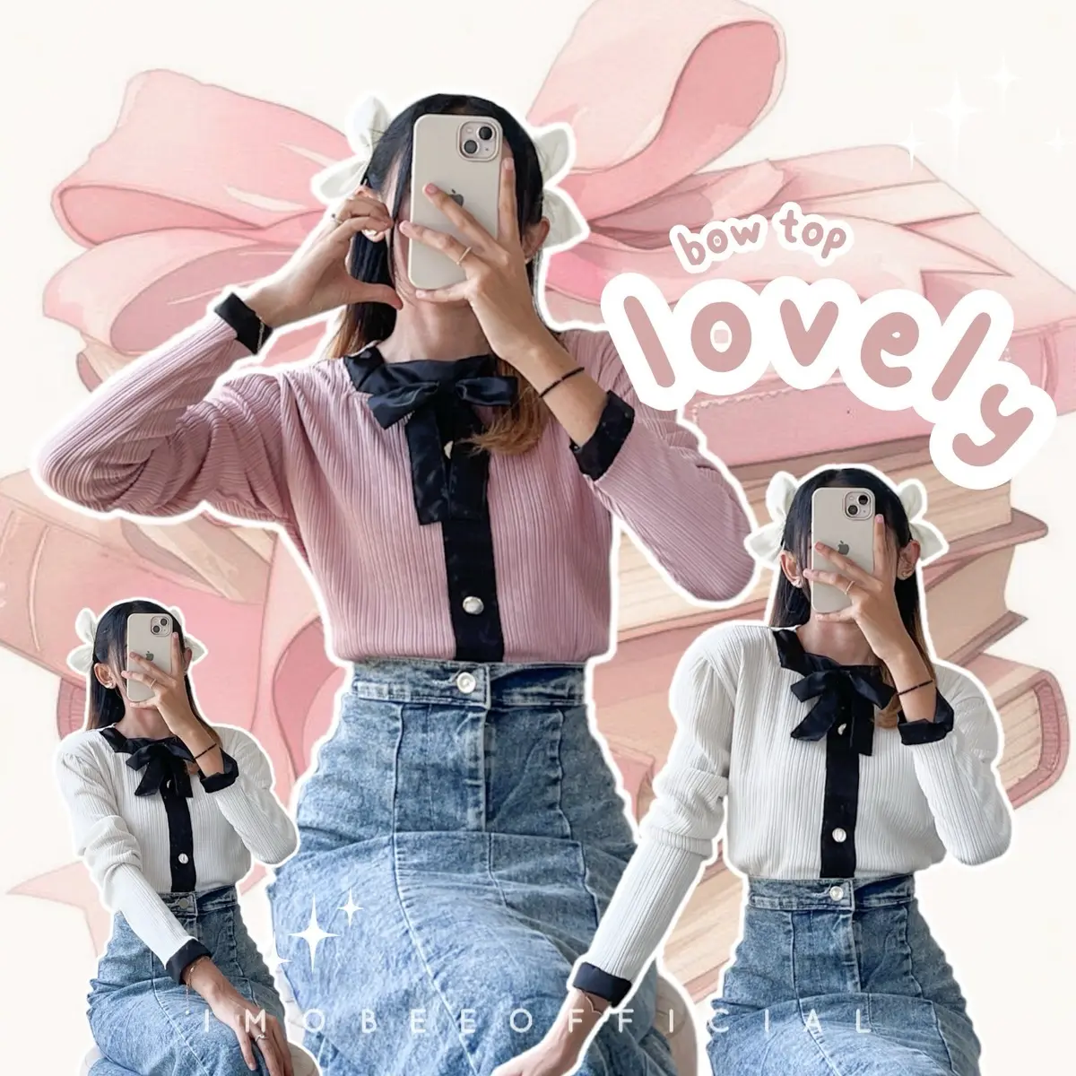 LOVELY BOW TOP // BLOUSE KOREAN PITA SATIN COQUETTE AESTHETIC CROP PRINCE KNIT