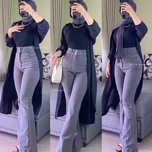 Highwaist Celana Chutbray Jeans Wanita Kekinian Chutbray Jeans Stried Melar Panjang Denim Abu Grey Hitam Tebal Cutbray Legging Brown kulot wanita jumbo Dark Light