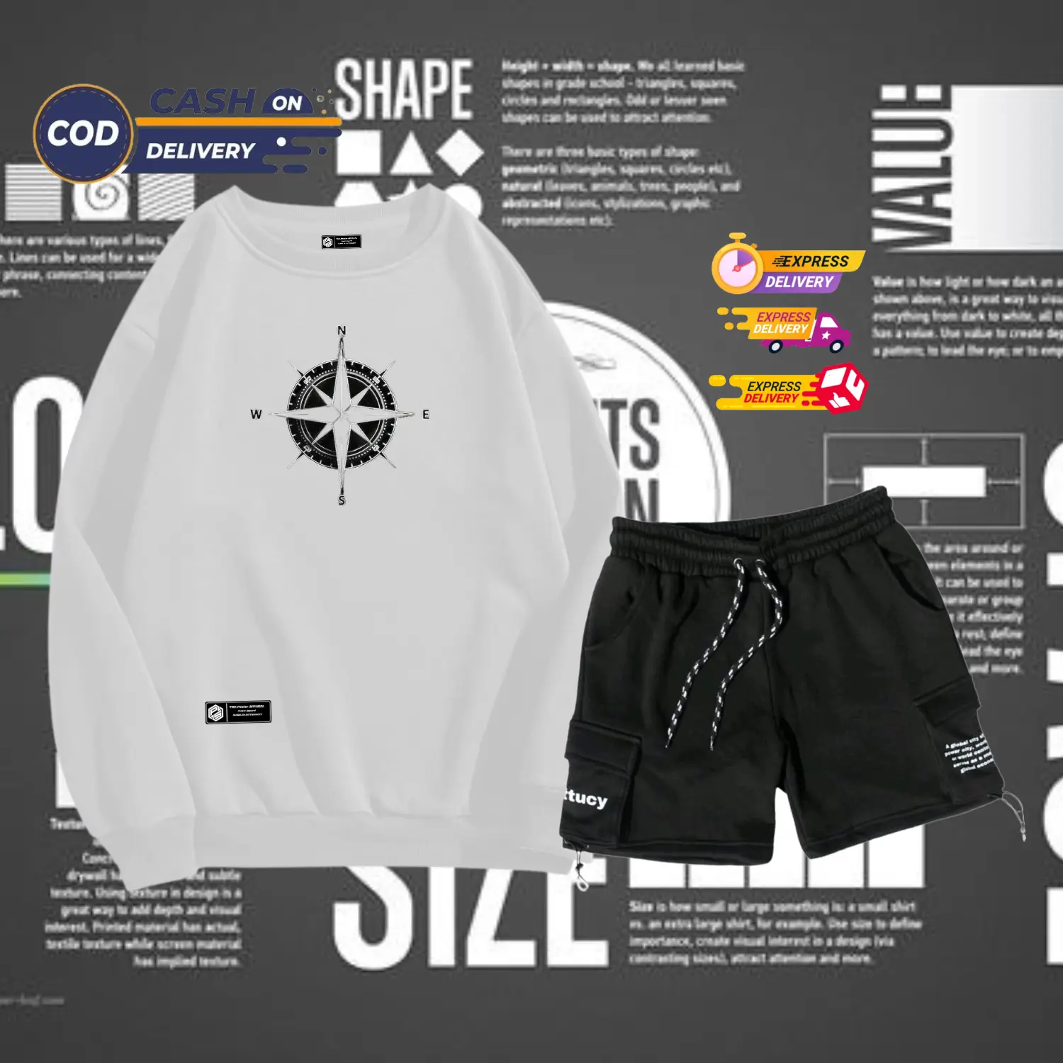 One Set Setelan Crewneck Pria Wanita Terbaru Terlaris Distro Crewneck+Cargo Pria Setelan Higt Oversize M L XL XXL Terpopuler Warna Hitam Carco Hitam Littusi Polos Unisex Keren Celana Kaos Katun