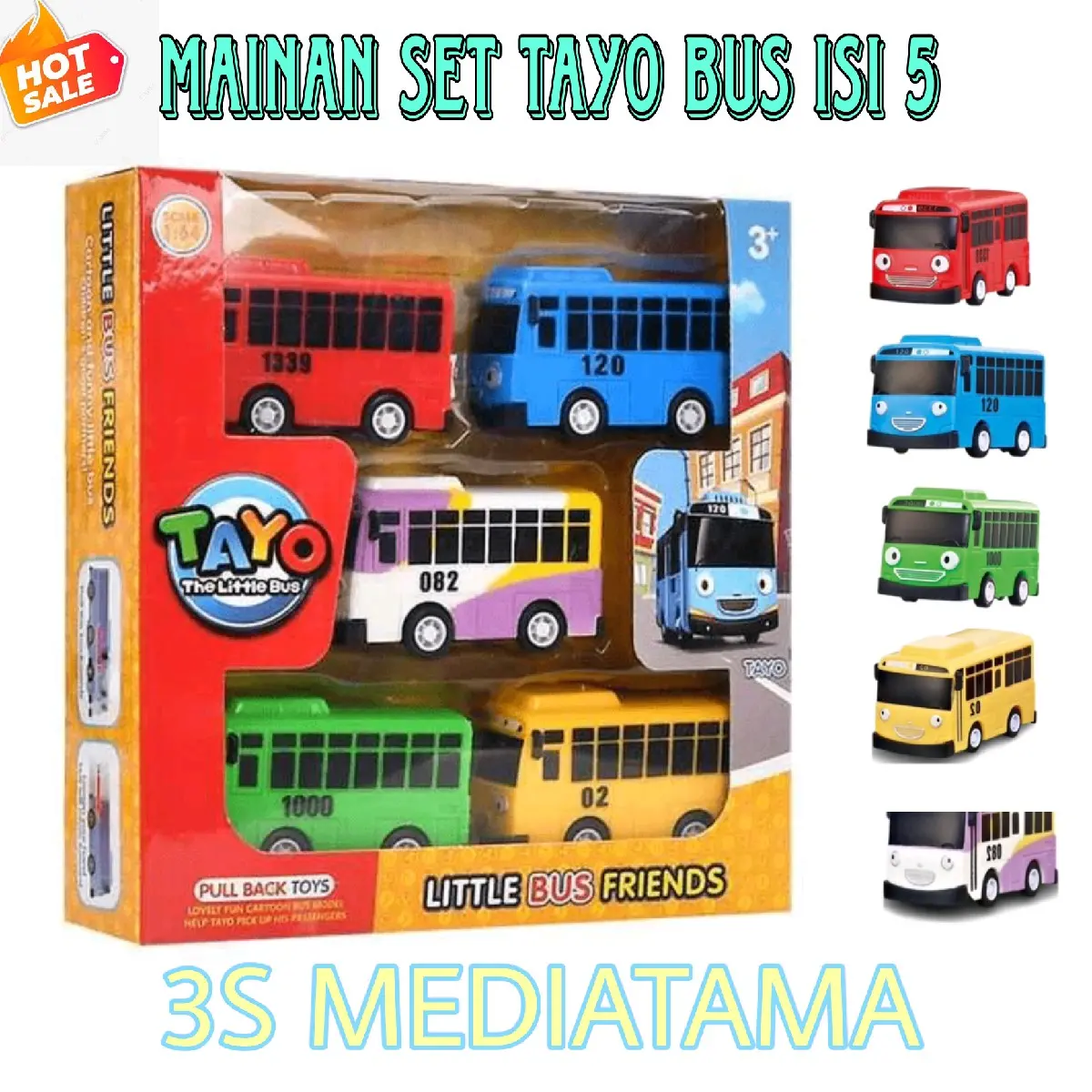 Mainan Anak Bus Tayo Set isi 5 pcs Toy - The Little Bus Friends Pullback Tayo Mobil Plastik Bergerak