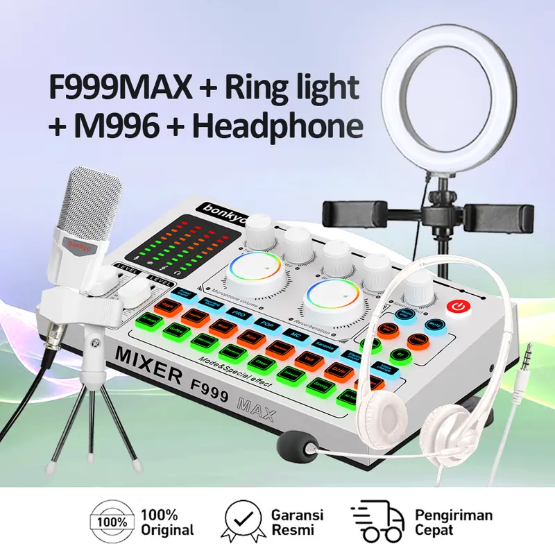 Bonkyo New upgraded metal material  F999MAX+M996+Light+Headset Sound Card Bluetooth Live SoundCard F999MAX Soundcard Audio Live Mixer untuk Live streaming Karaoke 0