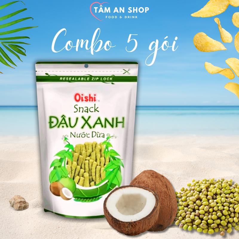 FreeShip Combo 5 Gói LỚN 65g Snack Oishi Đậu Xanh Nước Cốt Dừa Snack Tôm Cay Nồng Snack Đậu Xanh TÂM AN FOOD & DRINK - Food Ăn Vặt