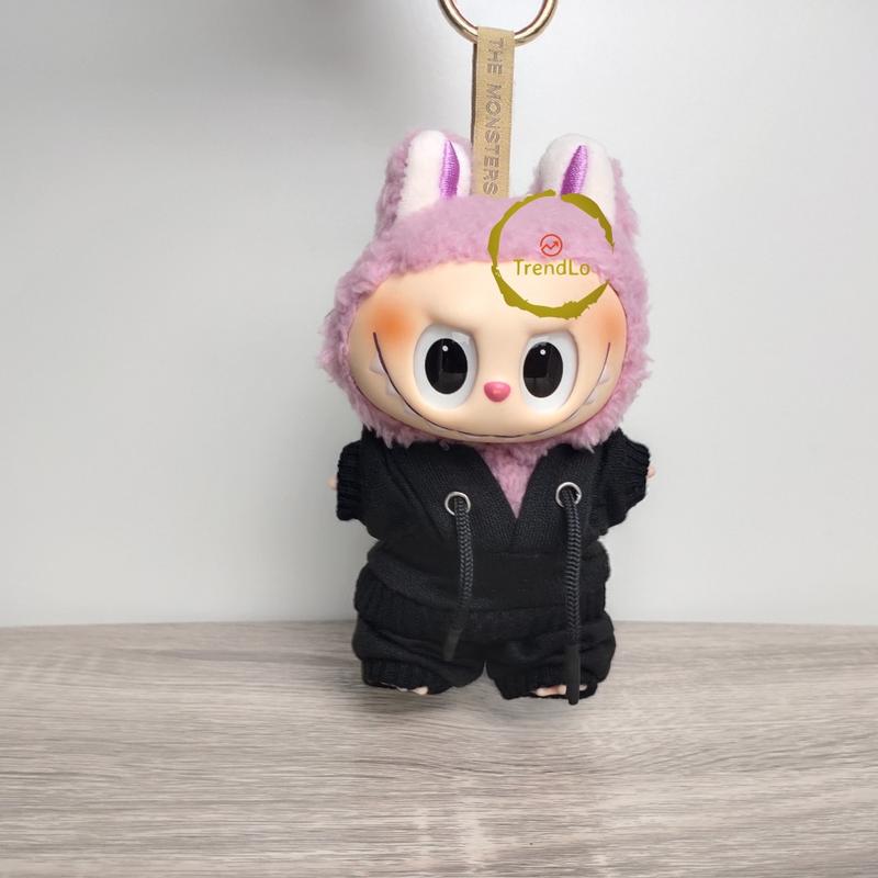 Product Introduction of Aksesoris Pakaian Boneka Labubu Hitam Putih Abu-abu - Hoodie + Sweater + Celana Ukuran 8cm 11