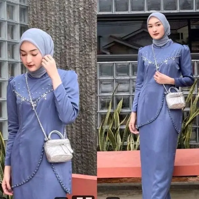 (ADA JUMBO) Ready Denim Bisa COD - NEW Oneset Felicya Kurung Melayu Malaysia Dress Pesta Setelan Wanita Baju Kondangan Kekinian 7