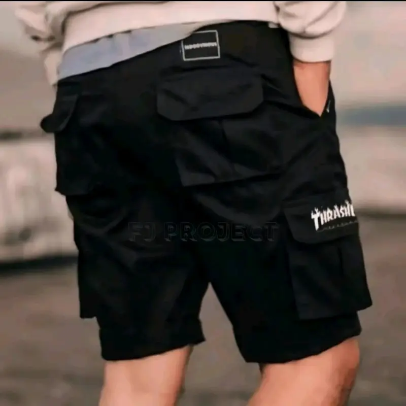 CARGO PANTS Distro Bordir Thrasher Model Pinggang Reff Style Holigan Celana Hitam Tebal 0