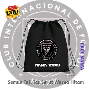 Tas Serut String Bag INTeer MIAMI LIONEL MESSI Free Nama Unisex Cowok Cewek