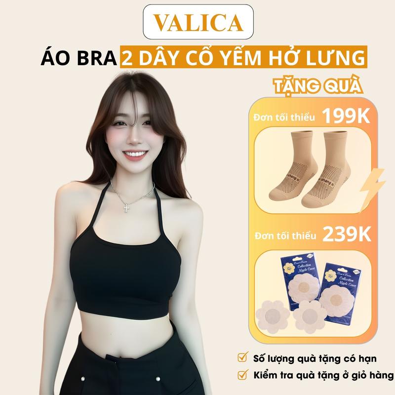  Áo 2 dây nữ cột dây cổ yếm hở lưng có mút đẹm sẵn - Áo bra đi tập thể thao áo đi biển dạo phố VALICA B8703 Women  Top Kem Nhung áo  bra áo  ngực chỉ giặt tay giặt bằng nước lạnh chỉ giặt tay 【 xám xanh lá   