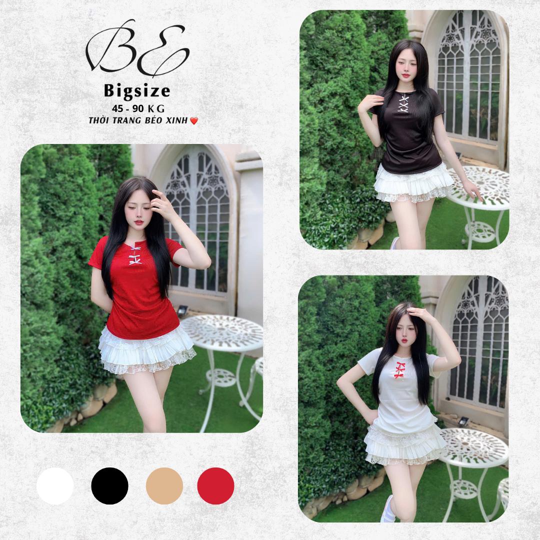 Áo Thun Nữ Cổ Tròn Tay Ngắn Phối Nơ Thanh Lịch Vải Thun Tăm Dễ Thương Bigsize 45–90Kg Top Nữ Women– A.1578