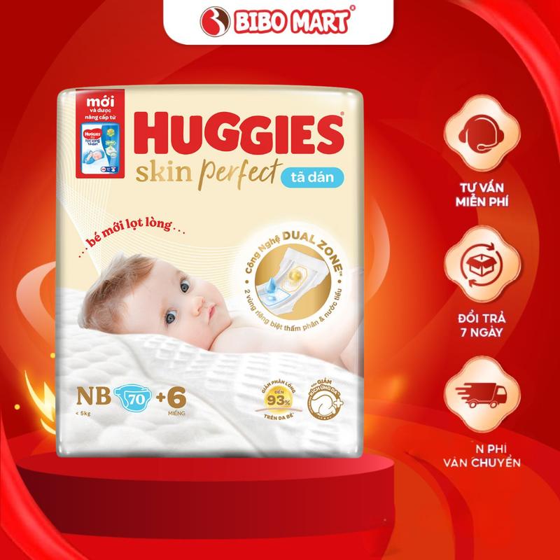 Tã Bỉm Dán Sơ Sinh Huggies Skin Perfect Mềm Mại Êm Ái Thoáng Khí Thấm Hút Nhanh Size NB70 - Bibomart