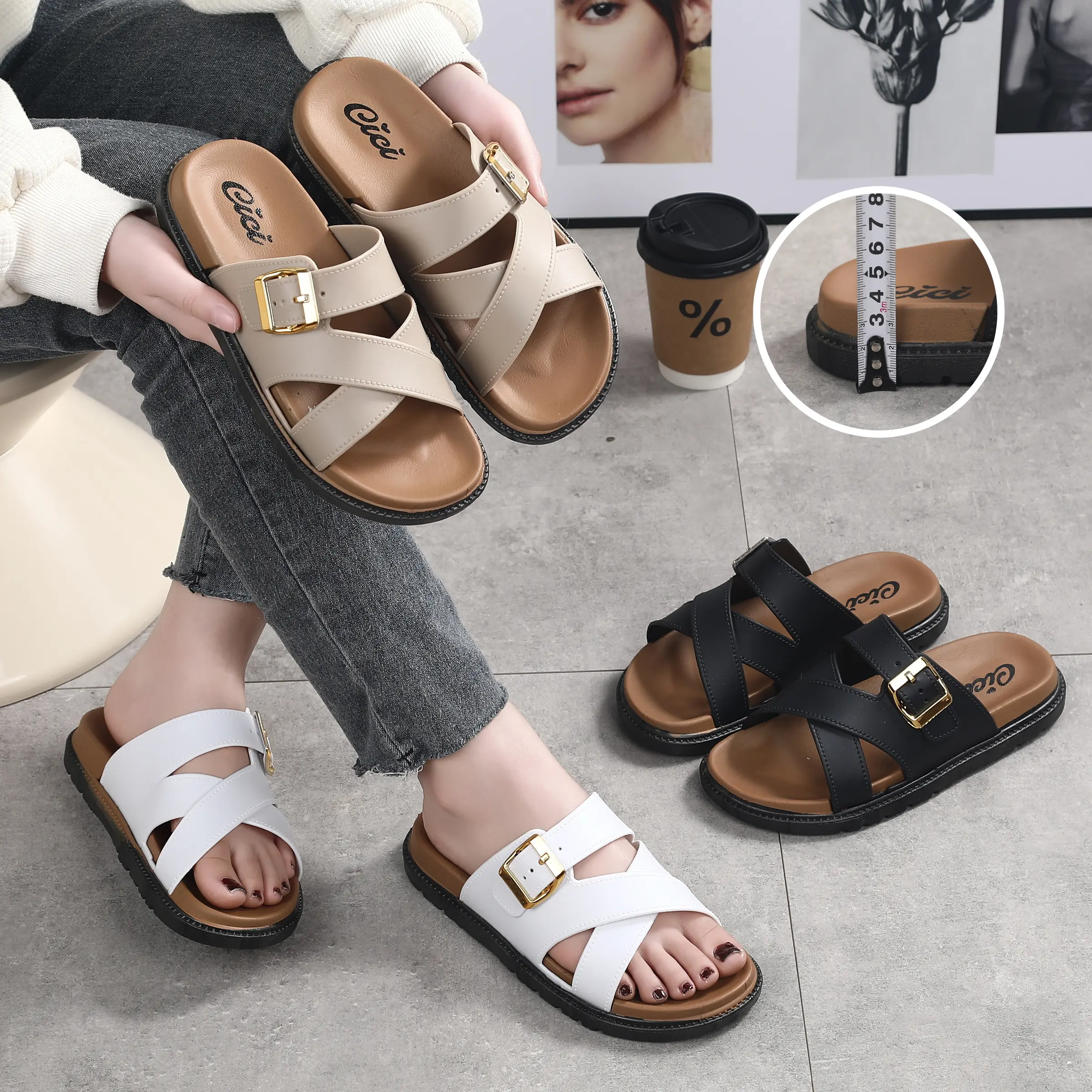 cici Flat Sandals For Women  Korean Sandals Elegant Slippers For Women Wedge Sandals Ladies Sandals