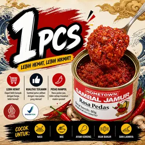 [1PCS]HOMETOWN Sambal Jamur Rasa Pedas 80gr - Sambal Jamur Pedas Gurih Siap Saji, Cocok Untuk Makan Nasi, Mie Goreng, Mie Rebus, Lauk Pendamping Harian, Cemilan Pedas Viral Terlaris, Praktis Awet Rasa Enak