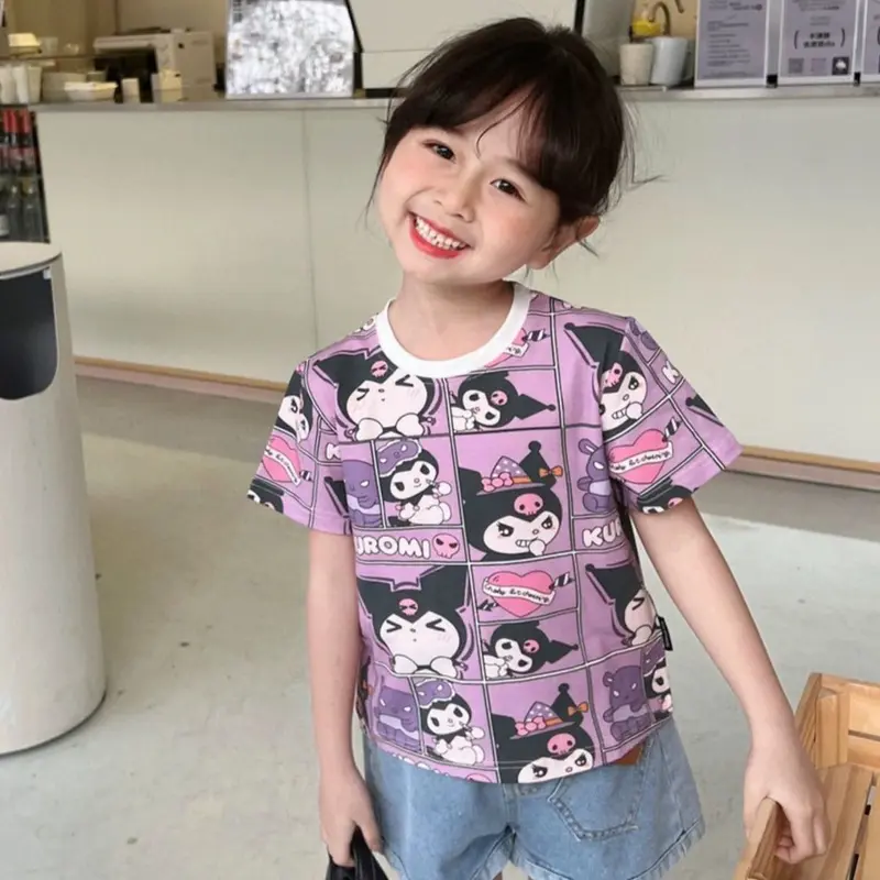 ByKiddos - Atasan Kaos Anak Perempuan Gaya Kasual Longgar Lengan Pendek Bermotif Lotso Dan Kuromi Fashion Lucu 4