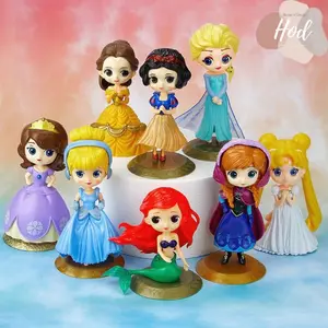 Topper Princess Disney Hiasan Kue Dekorasi Meja Hiasan Ornamen Figurin Tema Kerajaan Mainan Boneka Castle Fairy Tale Elsa Anna Olaf Frozen Snow White Ariel Belle Sophia Alice Pink White Belle Cinderella Queen Aurora Frozen II Sophia