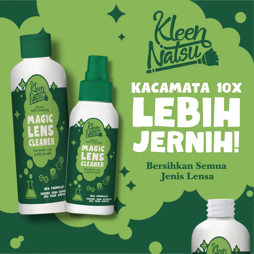 LENS CLEANER NATURAL SPRAY KLEENNATSU (FREE MICROFIBER) Cairan Pembersih Lensa Kacamata Minus Jernih Tanpa Bekas Noda Pelangi 60ML 100ML Semprotan Penghilang Debu & Goresan Serbaguna Ampuh untuk Kamera Layar Monitor Handphone Hp Helm Gadget Not Wiselie
