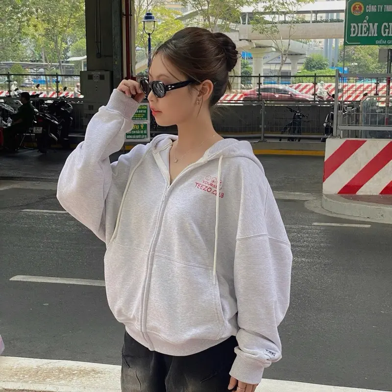 Áo Hoodie Zip Teezo Icon Form Boxy/Gray White- TEEZO.CLUB 3