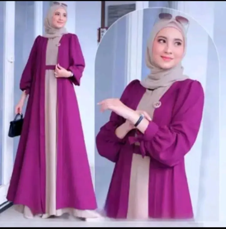 gamis set 2 in 1 Inner Cardigan plus hijab pashmina terbaru Crinkle Airflow mewah kekinian 3