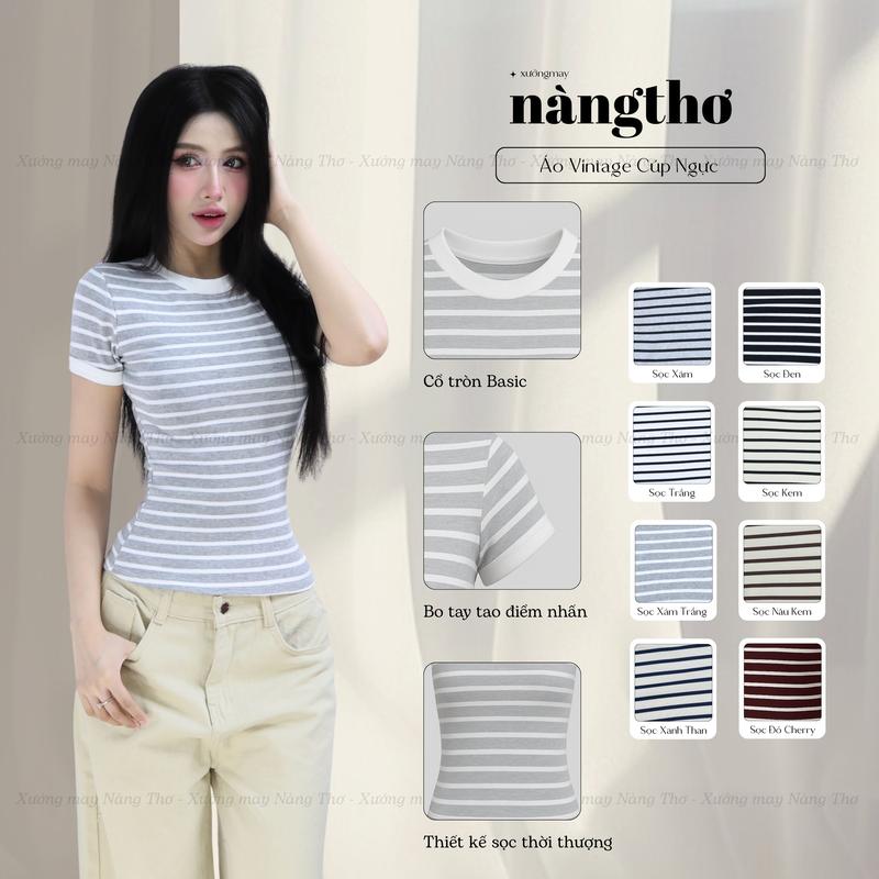 363 [CHỌN TĂNG 1 SIZE] Áo Bo Viền Kẻ Sọc Basic Cổ Tròn Chất Cotton Mịn Áo Ôm Body Nữ