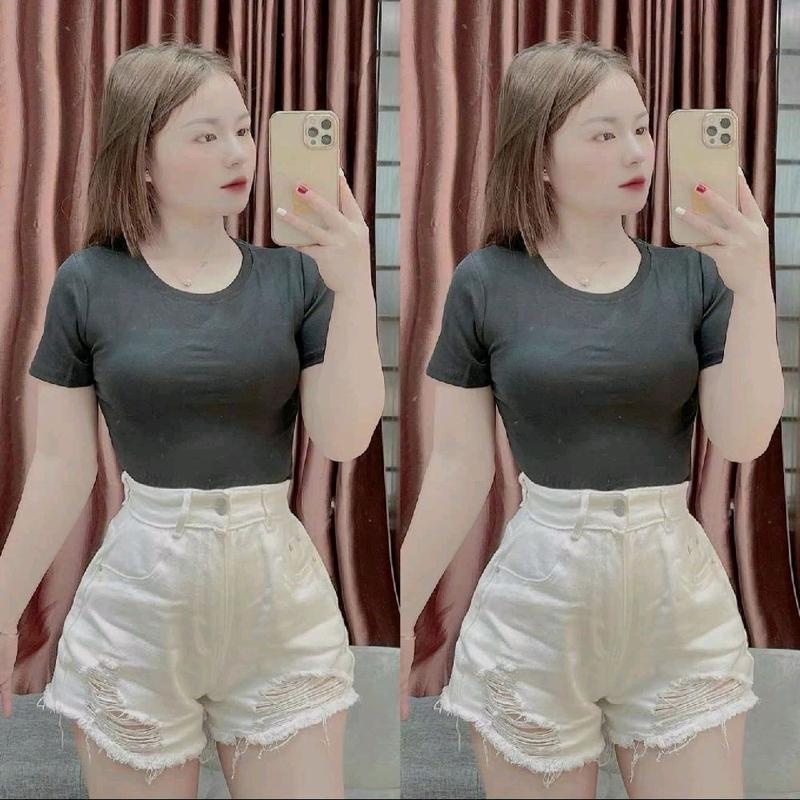 Quần short jean nữ trắng vài denim rách bền đẹp Pants Có Túi