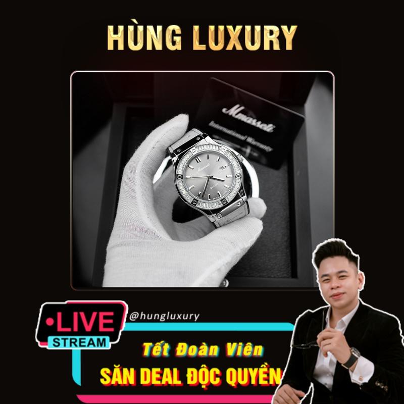 [ ĐỘC QUYỀN HÙNG LUXURY ] N169 Xám - Đồng hồ nam Mmasseti kèm hộp luxury đính đá ống sang trọng Màu xám , chống nước tốt