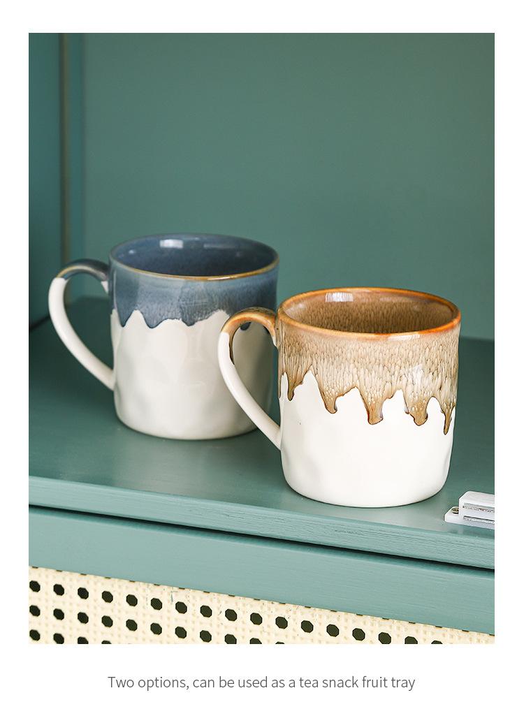 Product Introduction of Ceramic kiln mug High appearance level Household water cup Breakfast cup ins large capacity office afternoon teacup with hand gift drinkware reusable washable andwear-resistant 10
