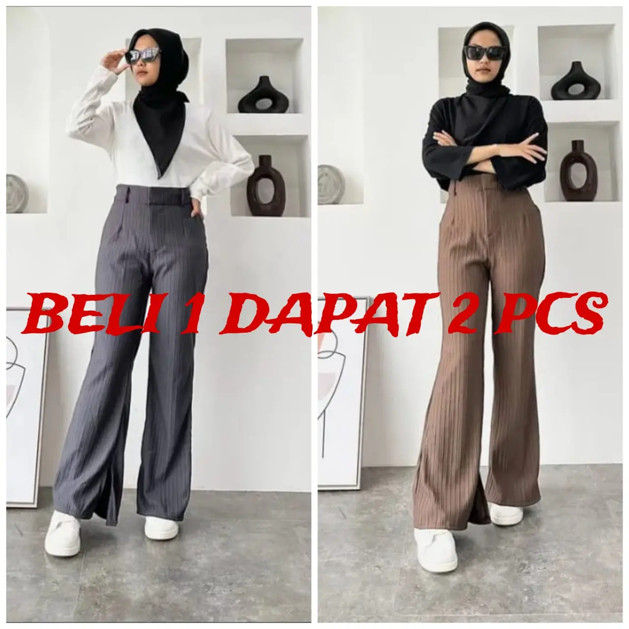 BELI 1 DAPAT 2 PCS Celana Cutbray Knit Wanita Celana Wanita Higwaist Knit Celana Knit Celana  Casual Celana Cutbray