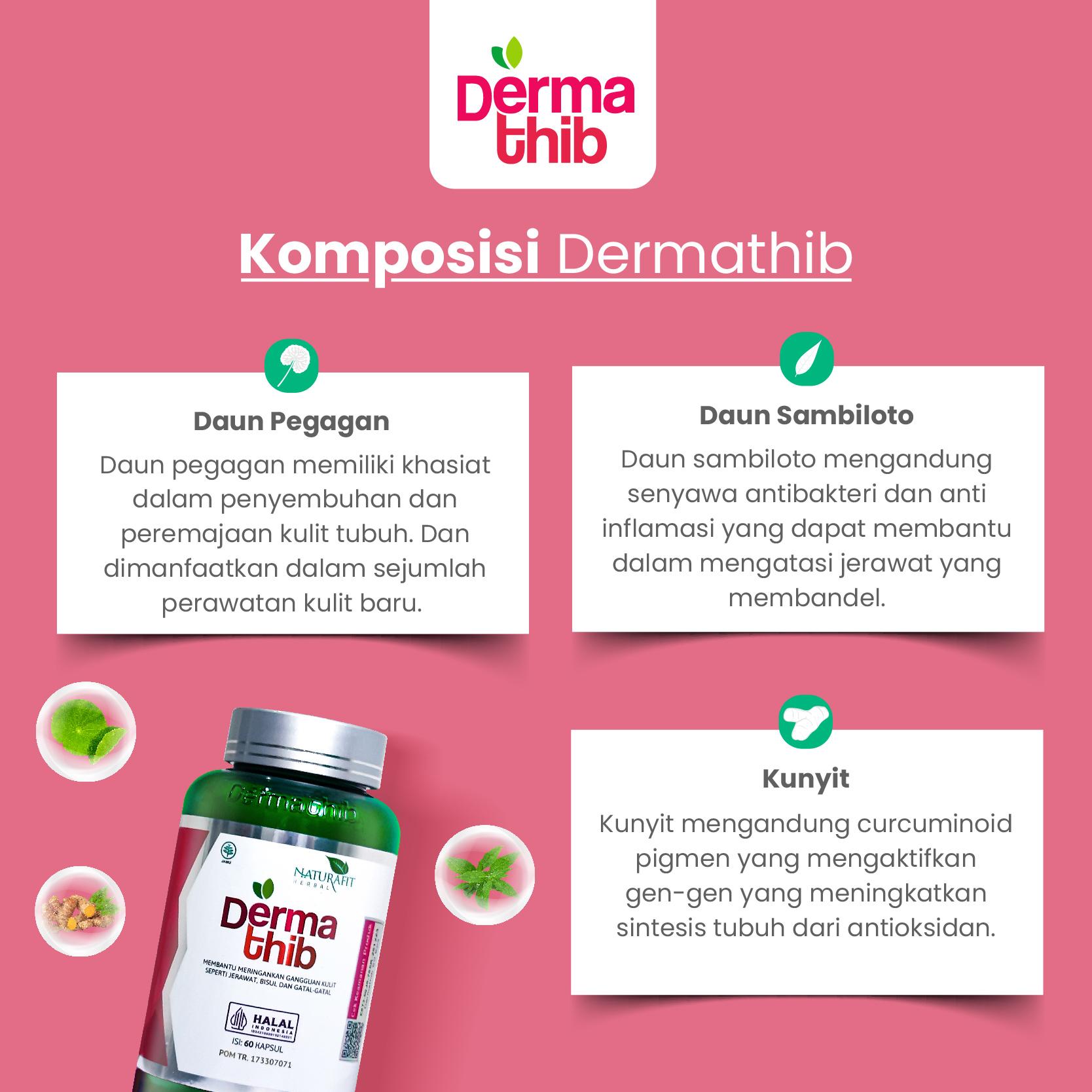 Dermathib - Suplemen Obat Jerawat Isi 30 Kapsul Herbal Wajah Berjerawat Pegagan Sambiloto & Kunyit BPOM