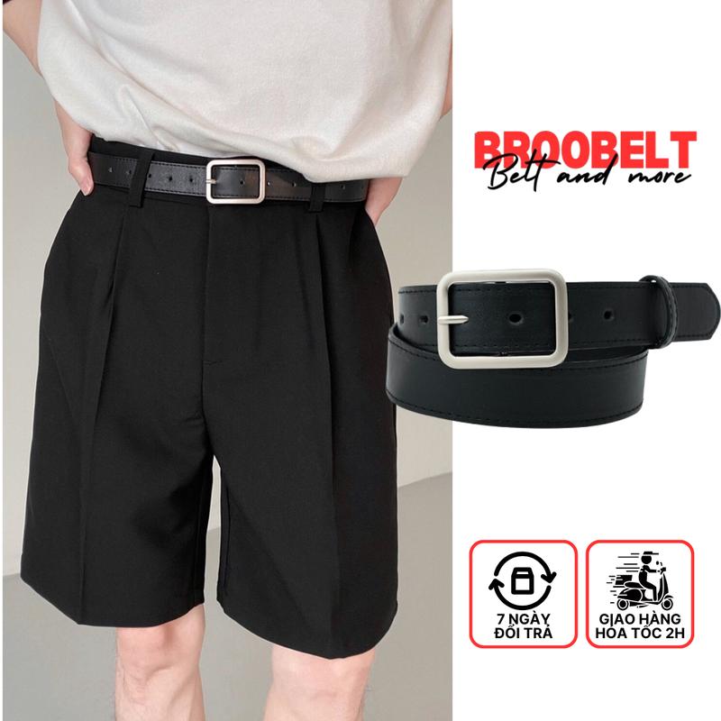 Thắt lưng unisex mặt chữ nhật Broobelt phong cách basic, dây nịt da pu bản 2.8cm đơn giản cho nam nữ