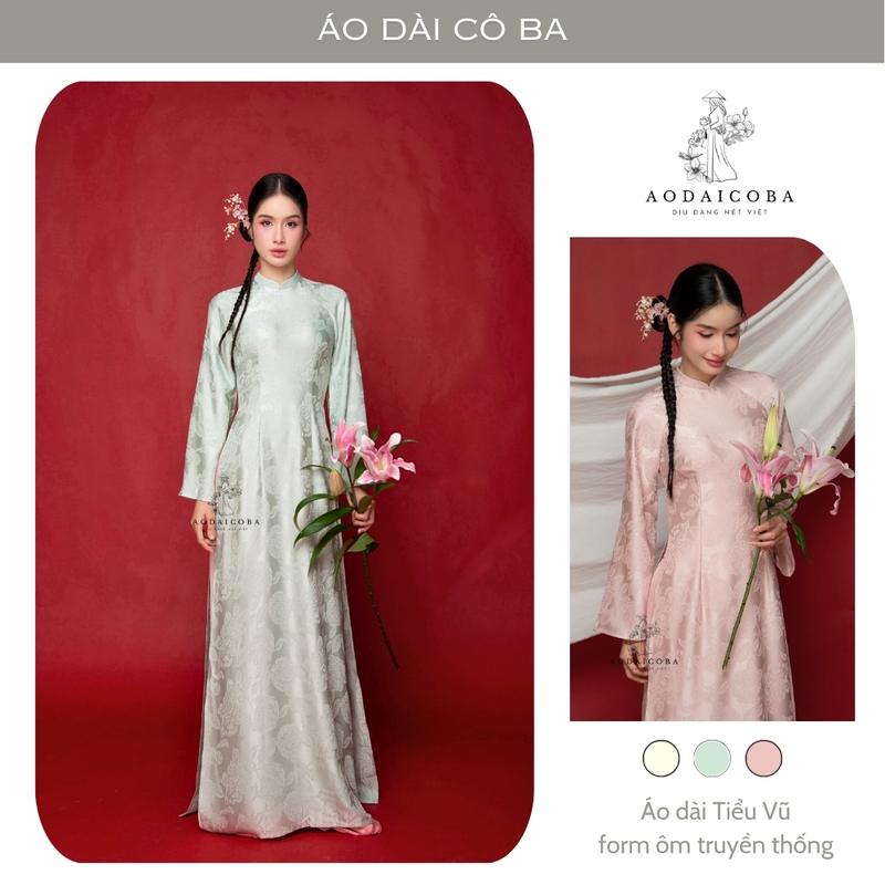   Tặng charm cài  Áo dài truyền thống nữ Tiểu Vũ chất gấm 2 da dày dặn,thiết kế dáng ôm tay dài loe trẻ trung mặc sự kiện,chụp hình đẹp- Áo dài Cô Ba 