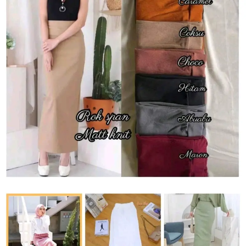 Rok Span Bahan Knit Premium dengan Karet Pinggang Elastis - Wanita Cantik Motif Polos - Nyaman, Hitam, Panjang, Tebal, Waist, Bawahan 4