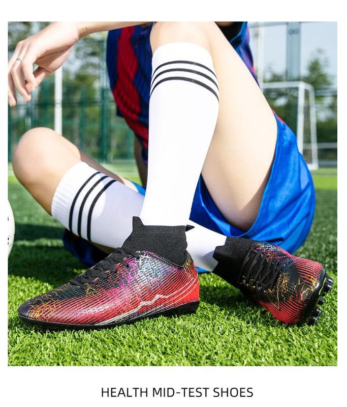 Product Introduction of Messi Football Shoes Large Size: EU35-47 Male Teenager Students Outdoor Lawn High-top Training Shoes Cristiano Ronaldo Children Adult AG Spike Anti-slip Shock Absorbing Professional Competition Shoes 22