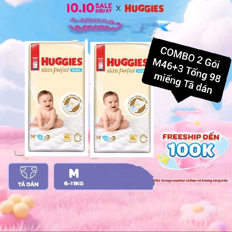 (COMBO 2 GÓI) Tã/bỉm dán thấm hút tốt cho bé sơ sinh Huggies Skin perfect với 2 vùng thấm giảm kích ứng da Size NB70+4 / S54+4 / M46+3 Bỉm Mềm Mỏng Mặt Lưới 4D Bubaby bỉm bejoyle quần thuyền xưa gia vị ăn dặm kem hàm bepanthen sữa